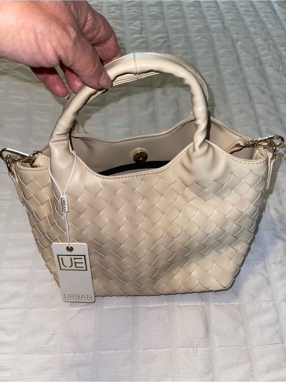 Urban Expressions Cream Woven Satchel with Gold Hardware